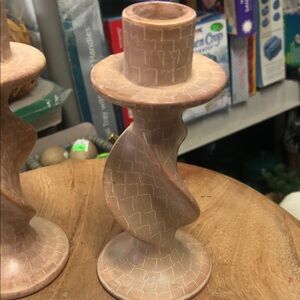 Unbranded Tan Ceramic Twisted Candle Holder